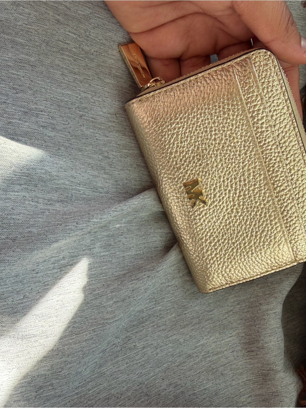 Michael Kors Metallic Gold Pebbled Leather Zip Wallet